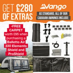 Vango Balletto Air 330 Elements ProShield Caravan Awning WIth Free Carpet -CampGearHub Balletto Air 330 Elements Shield Proshield Web Banner 250x250px